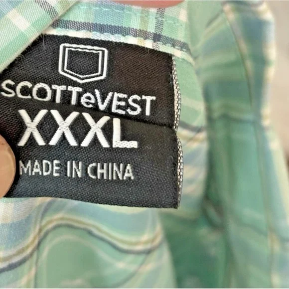 SCOTTeVEST XXXL Docksider Green Plaid Button Up Short Sleeve Shirt - Picture 7 of 11